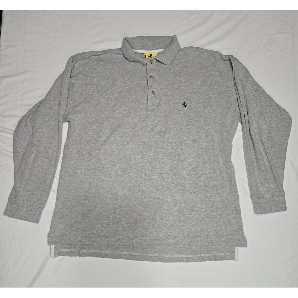 Vintage 1996 Ferrari Long Sleeve Polo Shirt XL Gray Embroidered Logo Racing